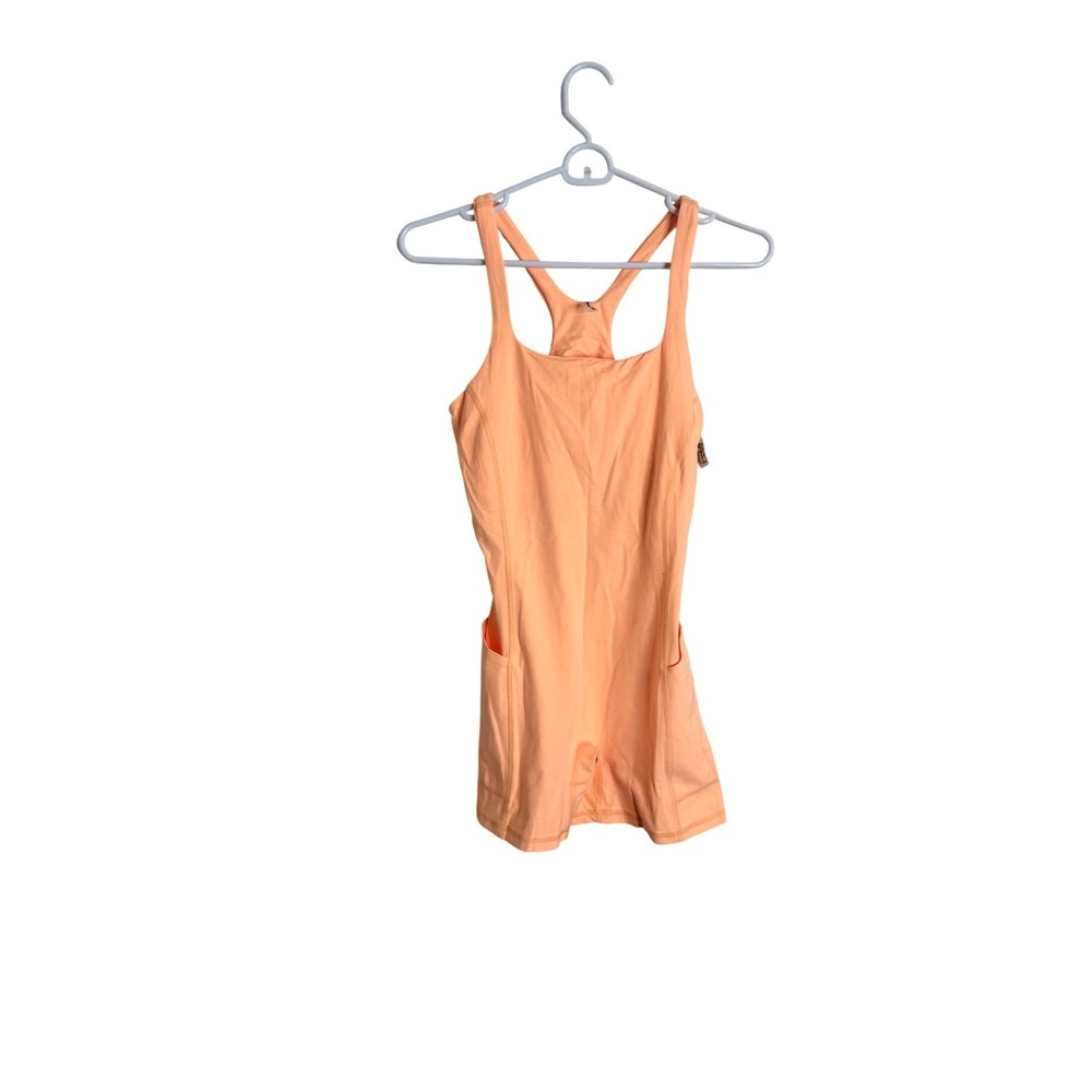 Free People Unitard Romper Womens Small Orange Sleeveless Racerback Pockets